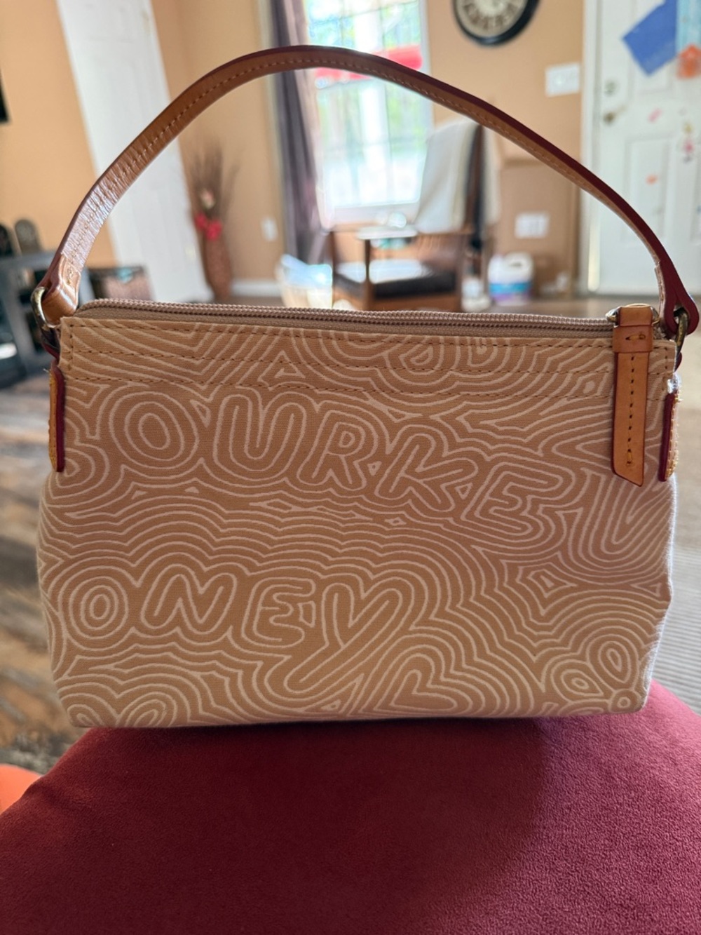 Beige Patterned Top-Handle Women's Bag